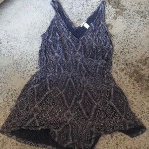 Blue and white patterned romper